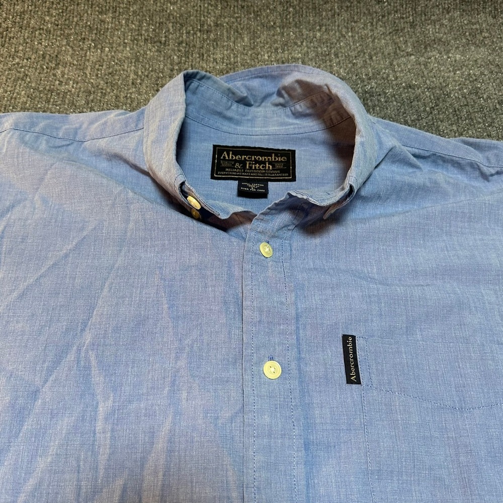Abercrombie & Fitch Mens Large Blue Cotton Long Sleeve Button Down Shirt Pocket - Picture 2 of 6